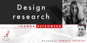 Banner promocyjny podcastu ze zdjęciem rozmówców: Joanny Rutkowskiej i Tomasza Skórskiego oraz tytułem audycji - Design Research